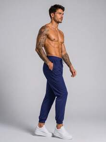 Milimetrica Men's Tactel Jogger Pants With Elastane, Gym Training, Elastic Waistband, Drawstring, And Functional Pocket - Navy Blue - View 3