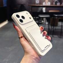 2pcs Set: Eye-Catching Cream White Self-Adhesive Card Holder TPU Shockproof Full Coverage Precise Protection Case Compatible With Apple 11/12/13/14/15/16/17 Pro Max - Antique White - View 3