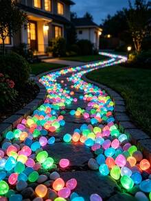 1 Pack Glow-In-The-Dark Colorful Rock Decorations, Mixed Colors, Suitable For Aquarium, Fish Tank, Sidewalk, Garden Path, Patio, Lawn, Yard Decor, Colorful Pebble Decorations,Halloween Festival Decoration. - Upgraded Version - View 2
