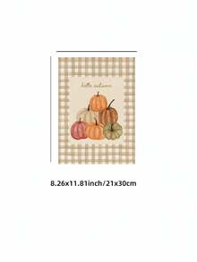 1pc Frameless Hello Fall Plaid Canvas Poster, Cozy Neutral Autumn Wall Art Decor For Kitchen, Bedroom, Dorm Essentials, Funky Vintage Prints For Back To School, College Room - Pumpkin - View 15