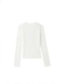 Women's Spring/Autumn Inner Layer Round Neck Regular Shoulder Slim Fit Base Layer Top With Letter Print Long Sleeve White T-Shirt - White - View 10