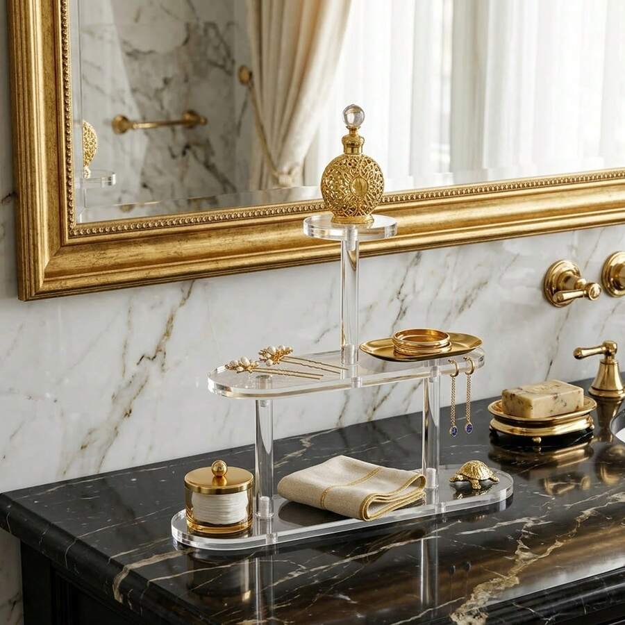1PC Modern Transparent Acrylic Display Stand - Detachable Storage Rack, Suitable For Spices, Small Figurines, Perfume And Jewelry Display, Ideal For Bedroom, Living Room Desktop Organizer - Clear - View 1