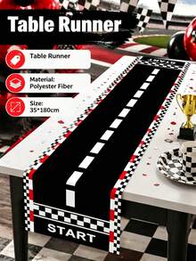 1 pièce Chemin de table et tapis de jeu de piste de course, en matériau polyester, motif de route à damier noir et blanc avec design de ligne de départ, convient pour fête d'anniversaire, table à manger, salle de jeux et décoration intérieure/extérieure de la maison, plusieurs tailles disponibles, décoration d'automne pour la maison, décoration d'automne - Multicolore - Voir 2