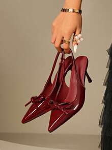 2025 New Glossy Pointed Toe Slingback Stiletto Heels, Adjustable Buckle Thin Heel Cushioned Anti Slipfor Daily Work, Office Commute, Wedding Party. - 紅色 - 查看 1