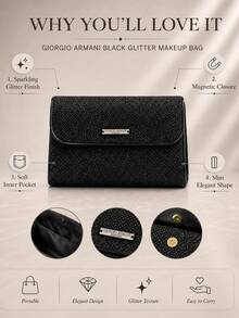 Giorgio Armani Armani Black Glitter Makeup Bag, Single Item, Magnetic Flip-Top, Exquisite Large Capacity, Perfect For Travel And On-The-Go Makeup Storage - Black - View 5