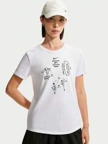 Nike Women's AS W NSW CLUB SS GFX TEE Short Sleeve Knit Collarless T-Shirt TIW1195-100 - Black and White - View 1