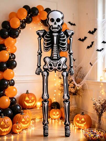 1pc 100 Inch Giant Skeleton Frame Halloween Balloon Foil Balloon, Indoor Theme Decoration Atmosphere Creation Arrangement