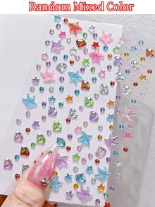3D Shiny Star And Starfish Rhinestone Face Stickers, Iridescent Star Round Crystal Rhinestone Self-Adhesive Face Gems, Suitable For Music Festivals, Parties, DIY Body, Eye, Face Makeup Decoration - Multicolor - View 10