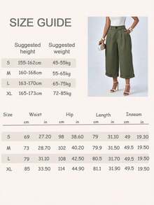 1pc Women's Fashion Versatile Solid Color Pocket Casual Wide Leg Capri Pants Office Daily Spring Summer - Army Green - View 7