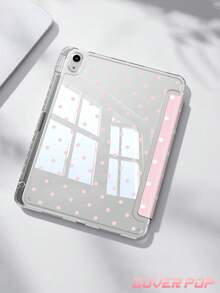 可愛極簡粉色與白色波點平板保護殼，相容 iPad 9.7/10.2/10.5/10.9/12.9/Pro 11、第 10 代、Galaxy Tab S6 Lite 10.4"、Kindle Paperwhite 第 12 代 2024、Kindle (第 11 代 - 2024)，柔軟防摔，智慧支架/自動喚醒/睡眠，Y 型折疊平板保護套，支持多種觀看角度 - 彩色 - 查看 3