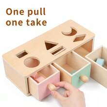 Kotak Pencocokan Bentuk 3 Laci Montessori, Kotak Tarik Keluar dengan Sisipan Bentuk Geometris Kayu, Mainan Puzzle Sensorik Edukasi Dini Bayi - MultiWarna - View 2