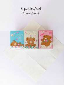 1pack Pocket Tissue Mini Disposable Napkin, Cute Bear Pattern Outer Package, Soft Gentle Texture For Skin Contact, Compact Size Easy To Put In Bags, Suitable For Daily Outing, Travel And Dining Use, Lovely Portable Household Sanitary Accessory - Multicolor - View 5