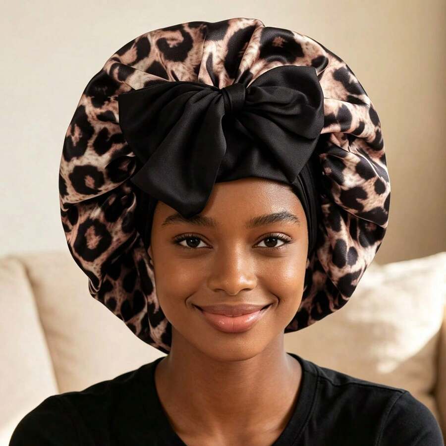 1顶缎面蝴蝶结睡帽，纯色弹力帽，轻盈透气，适合女性和女孩，黑色，夏季，沙滩，帽子，度假，旅行