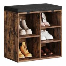 Techigher Shoe Storage Bench With Cushion, Shoe Rack Organiser, Hallway Storage Bench With Padded Seat & Adjustable Shelves, Compact Shoe Cabinet For Entryway, Bedroom, Living Room - Retro Color 51*30.5*53 - View 3