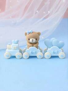 1pc Toddler Cartoon Bear Train Cloud Party Hat Figurine,Cute Stable Cake Decor For Newborn 100-Day Baby Shower Baby Shower Dessert Table - Multicolor - View 9