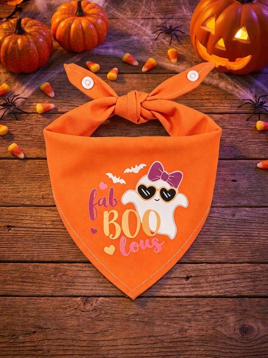 Polyester Material Comfortable Soft Cartoon Print Pet Scarf, Suitable For Cats And Dogs For Indoor Or Outdoor Use - Orange - View 1