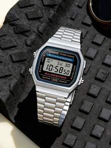Casio 男士復古電子錶 - 不鏽鋼錶帶，適合日常配戴與時尚造型 A168WA-1 - 黑色和藍色 - 查看 7