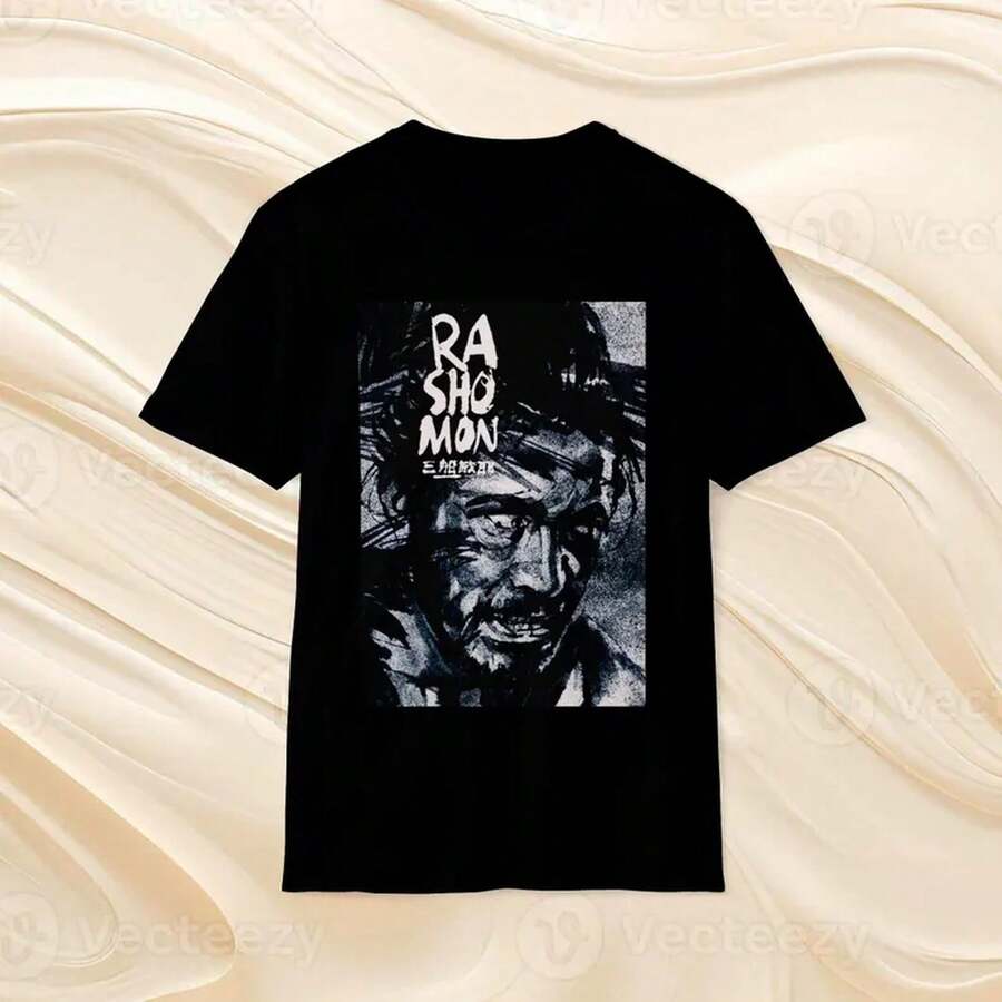 Camisa RASHOMON! Gráfico texturizado, Mifune. Akira Kurosawa, película japonesa, Los Siete Samuráis, camiseta de Kurosawa, Fellini, Kubrick, Coppola, asiático - Negro - Ver 1