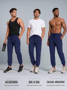 Milimetrica Men's Tactel Jogger Pants With Elastane, Gym Training, Elastic Waistband, Drawstring, And Functional Pocket - Navy Blue - View 5