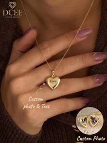 1 pièce Collier pendentif cœur doré personnalisé, chaîne en acier inoxydable multiple 45+5cm (style sélectionnable, chaîne à mélanger et assortir) pendentif en acier inoxydable plaqué or 18K léger de luxe non décoloré en acier de titane, cadre photo en forme de cœur ouvrable chaîne clavicule (pendentif photo à ouverture cachée), cadeau exclusif pour couple / animal de compagnie, bijou polyvalent haut de gamme de niche pour usage quotidien - Collier boîte photo dorée - Voir 1