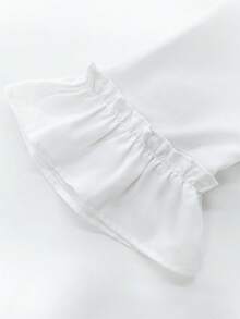Kemeja Putih Ukuran Plus Curve dengan Lengan Ruffle, Saku, Kancing Depan, Kerah, Potongan Longgar Kasual, Tidak Tembus Pandang, Cocok untuk Wanita Bertubuh Besar Ukuran Plus, Blus Kantor untuk Perjalanan Sehari-hari - Putih - View 7