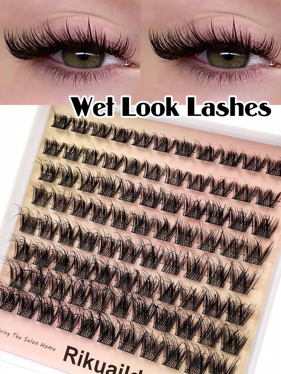 Rikuaild 88 buah bulu mata palsu model cat eye yang basah dan berkilau, cocok untuk riasan mata sehari-hari, cocok untuk pemula, mudah digunakan, bulu mata palsu tahan lama berkualitas salon. - D - View 1