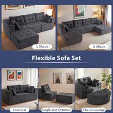 Sofá modular en forma de nube BYBYME, sofá modular de salón cómodo y moderno de pana, reclinable capitoneado con reposapiés, sofá en caja, sin necesidad de montaje - Gris - Ver 3