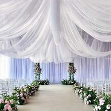 1/2pcs Large White Wedding Arch Pleated Fabric, Lightweight Transparent Tulle, Suitable For Romantic Wedding Ceremony, Reception, Party Decoration, Stage Backdrop, Modern Style Polyester Decor, Birthday Party, Wedding, Photo Booth Decoration, Summer Gift, Beach, Back To School, School Supplies, Room Decor - White - View 4