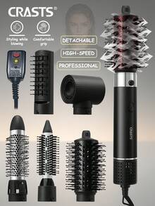 CRASTS 5-In-1 Hot Air Brush, Straightening Brush, Curling Brush, 2-In-1 Straightening & Curling, Hair Dryer, Ceramic Heating, Frizz-Free Styling - Black - View 2
