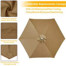 Replacement Canopy For Roman Umbrellas, Beach Umbrellas, And Patio Umbrellas, One Piece (Frame Not Included). Please Refer To The Image For Size Before Purchasing. - Khaki - View 11