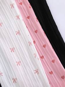 3pcs/Set Girls' Casual Fashion Elastic Waist Faux Button Decor Pink Bow Heart Print Loose Straight Leg Pants, Spring/Autumn - Multicolor - View 5
