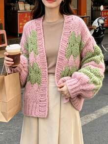 Women's New Long-Sleeve Loose Knit Cardigan For Spring  Autumn - Also Suitable For Winter  Fall Wear - Pink - View 7