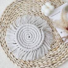1pc Nail Art Photography Tassel Mat, Round Tassel, Tablecloth Protector, White Placemat, Woven Table Mat, Room Decor, Desktop Decoration, Heat Resistant - Multicolor - View 4