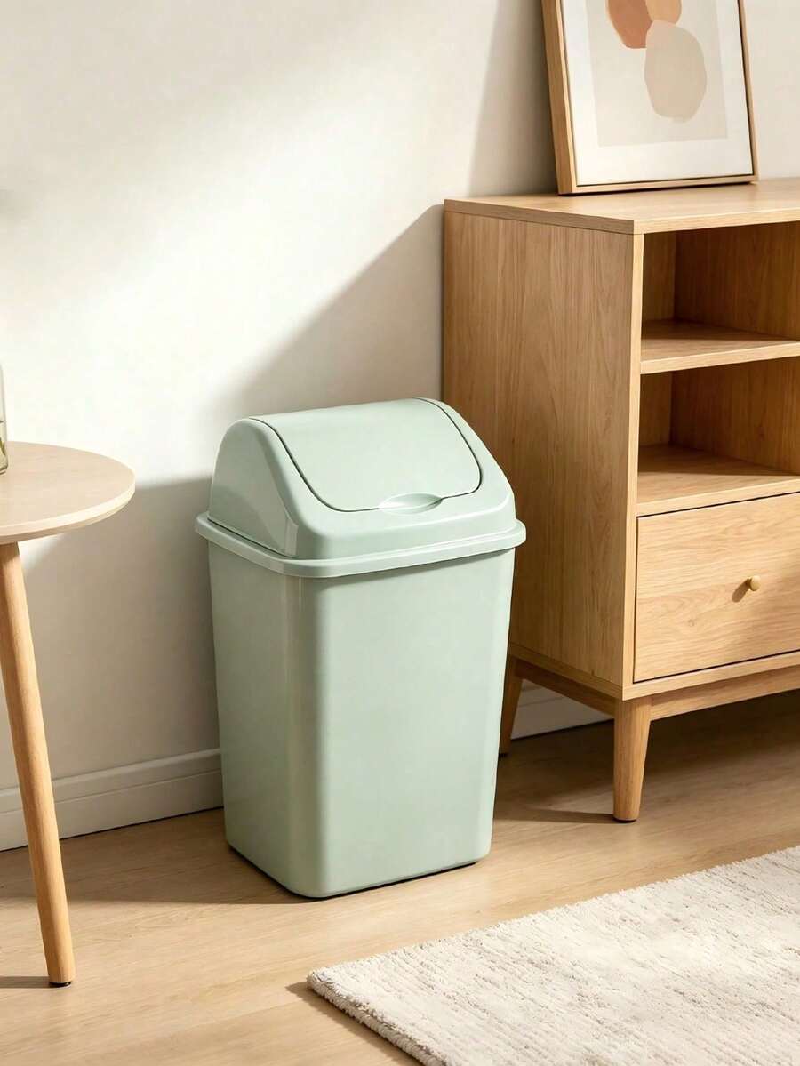 1pc Swing Lid Plastic Trash Can, Sealed Flip Top Waste Bin, Large Capacity Odor Proof Rubbish Container For Bedroom Bathroom Kitchen Office Home Use - Random Color - View 1