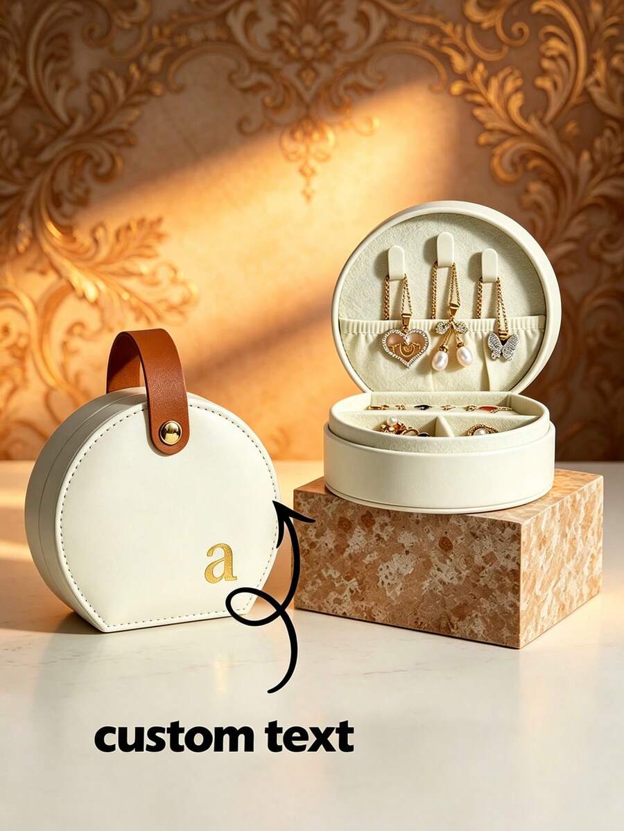 1pc Personalized Portable Minimalist Pink PU Leather Women's Jewelry Box, Customized Jewelry Storage Box, Suitable For Storing Rings And Necklaces, Perfect For Wedding Gifts, Bridesmaid Gifts, Birthday Gifts And Christmas - Multicolor - View 1