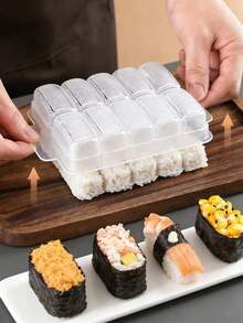 1pc Battleship Sushi Mold + 1pc Rice Scoop, Cooking Tool, Transparent Bento Mold, PP Material For Home Use, Seaweed Wrapped Rice Box Small Rice Ball Hand Sushi Making Tool, Japanese Cuisine Making Tool - View 1