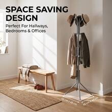 Aafan Freestanding Metal Coat Tree Rack, Multi Hook Clothes Stand Hanger For Hats Scarves Jackets, Sturdy Powder Coated Steel Tree Coat Rack For Entryway Bedroom Office, Space Saving Standing Garment Organizer, Grey - View 6
