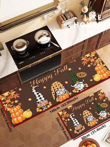 1/2pcs Autumn Thanksgiving Pumpkin Gnome Kitchen Decor Rug, Autumn Kitchen Rug And Mat, Non-Slip Washable Absorbent Kitchen Accessories Decor Mat, Thanksgiving Holiday Gift! - Multicolor - View 14