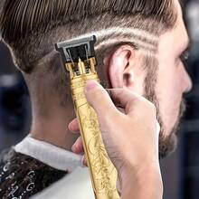 T9 Dragon Pattern Hair Trimmer Set, USB Rechargeable Zero Gapped T-Blade Hair Clipper For Men Professional Barber Carving Oil Head Shaver With 4 Limit Combs, Cleaning Brush & Storage Box - Gold - View 4