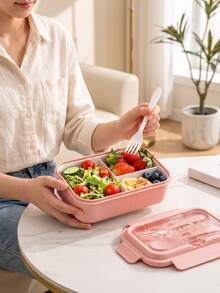 1pc Salad Lunch Box, Lunch Box Container With Spoon And Fork, Microwave And Dishwasher , Suitable For Outings, Work, Picnic Kitchen Storage - Multicolor - View 5
