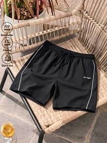 Men's Black Sports Casual Shorts With Drawstring Waist - Black - View 6