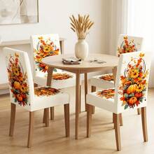 1/2/4/6/20 piezas Fundas para sillas de comedor, nueva llegada estética vintage con patrón de calabaza de otoño, flor y hoja de arce, fundas de decoración y protección para sillas de comedor, herramienta de renovación de sillas de comedor antiguas, adecuadas para decoración de escena de Acción de Gracias y festival de otoño en el hogar, restaurante, fundas de decoración y protección para sillas de habitación, fundas para sillas de comedor desmontables y lavables, regalo de vacaciones, regalo para el hogar - Multicolor - Ver 3