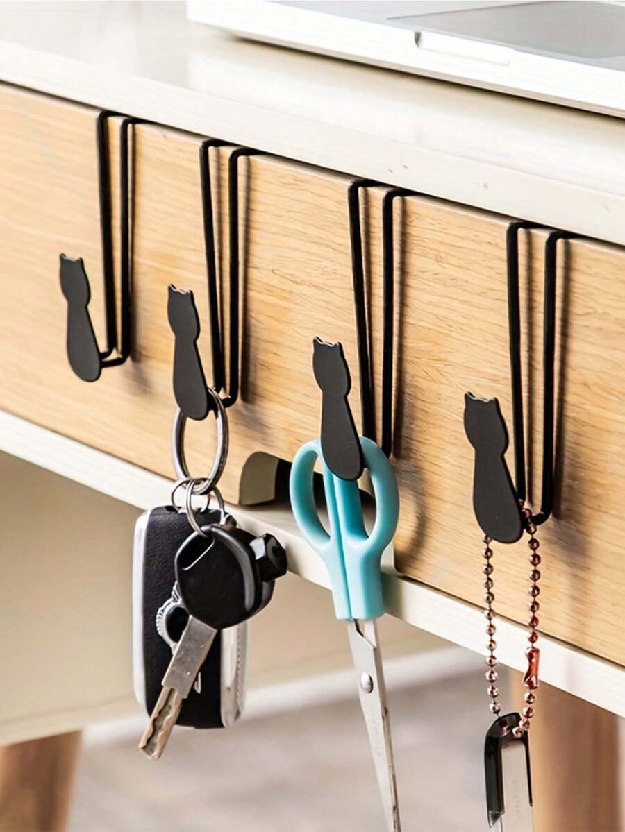1/2pcs Cat-Shaped Cast Iron Door Hooks, Cute Cat Decor, Heavy Duty Space-Saving Wall Hooks, Easy Installation, Suitable For Hats, Towels, Wallets, Bathrobes Storage, Entryway Bedroom Bathroom Door Rack, Unique Gift For Cat Lovers