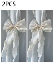 2pcs Organza Bow Curtain Tiebacks, Elegant Wavy Ribbon Curtain Holdbacks, Bedroom Wedding Aesthetic Room Decor Window Accessories - 2pcs - View 12