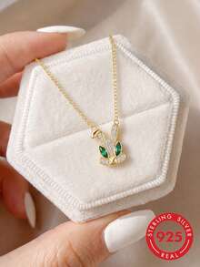 Collar de conejo de dibujos animados de plata de ley S925 para mujeres, joyería versátil para uso diario, regalo para novia, esposa, madre, cumpleaños, aniversario - Multicolor - Ver 1