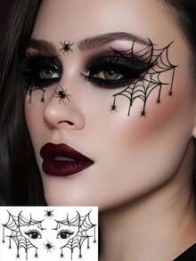 6 Sheets Goth Spider Web Tattoo Stickers, Waterproof Halloween Face Tattoos, Spider Eye Shadow Tattoos, For Halloween Makeup Prank Cosplay Festival Prom Rave Accessories - Black - View 3