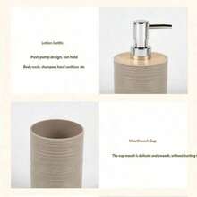 Striped Bamboo Bathroom Cover Plastic Six Pieces Set Manufacturer Hot Selling Bathroom Storage Rack Toothbrush Holder Cover - View 5