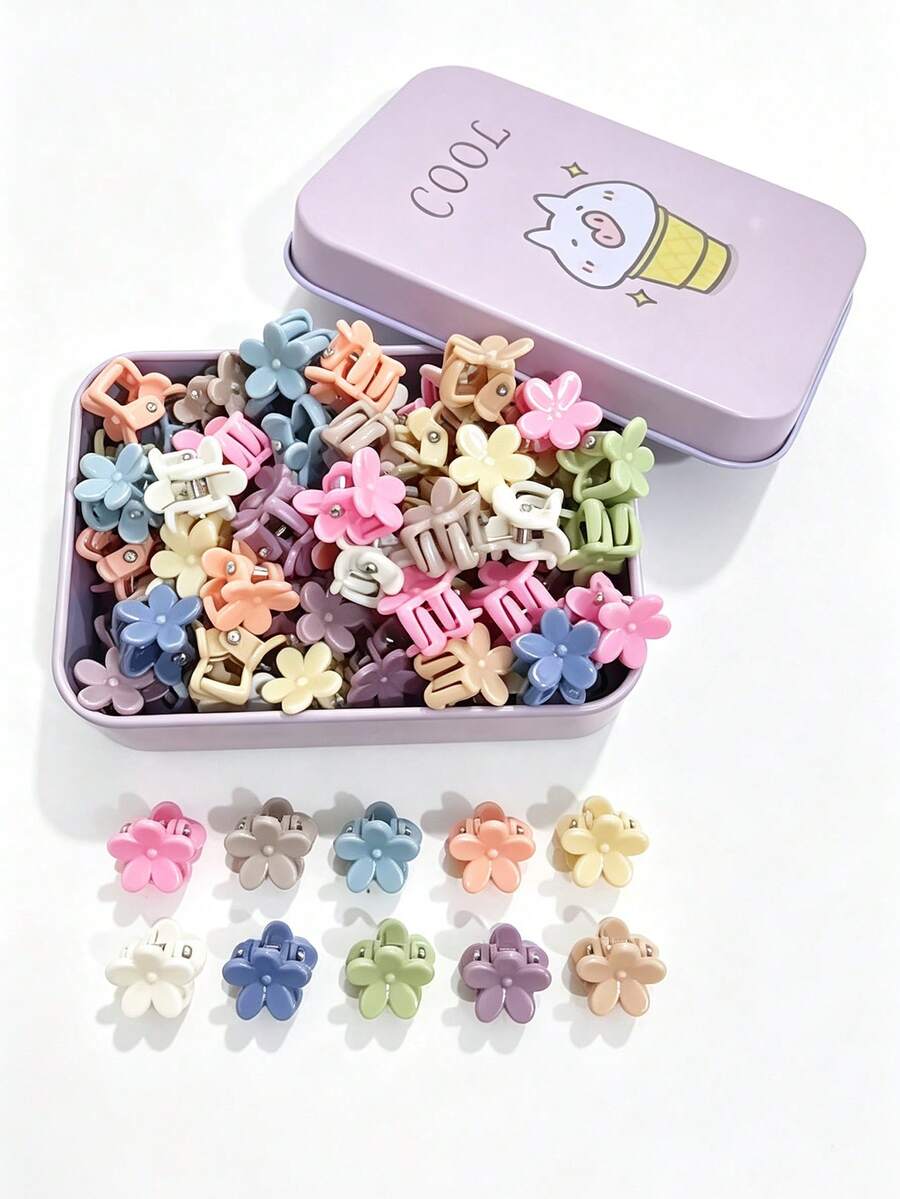 50 Stück Morandi Farb Mini Clips Box (Zufälliges Box Muster, Zufällige Clip Farbe) - Verschiedenfarbig - Übersicht 1