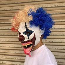 1pc Full‑Face Clown Mask With Red Beige Blue Curly Wig, Latex Costume Mask For Halloween Cosplay, Masquerade, Escape Room, Themed Party Role‑Play Dress‑Up Props - A - View 10
