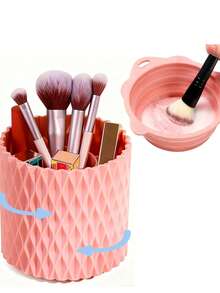 Rotating Toothbrush Holder, Multi-Functional Toothbrush & Toothpaste Storage Box, Bathroom Use, 5-Compartment Makeup Brush Organizer - Multicolor - View 12